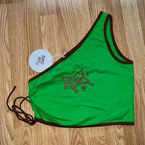 Princess Polly Off-Shoulder Green and Brown Top